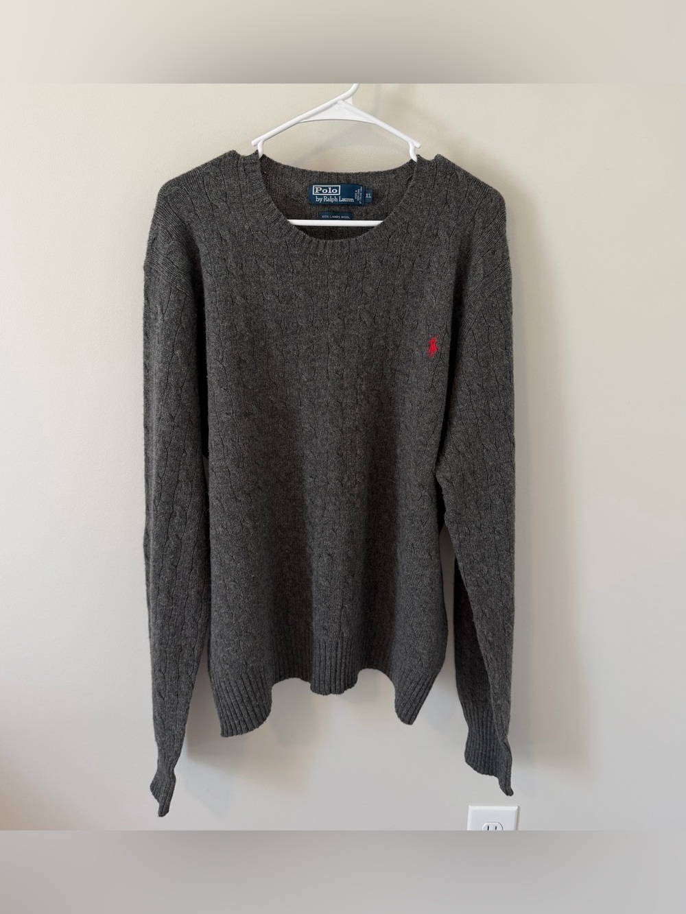Polo Ralph Lauren Vintage Cable Knit Lambswool Sweater Men’s Size XL Gray